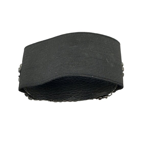 Gunmetal Cube Beaded Stretch Bracelet Wide Band Stretch Black Elastic Slide on - Picture 4 of 7